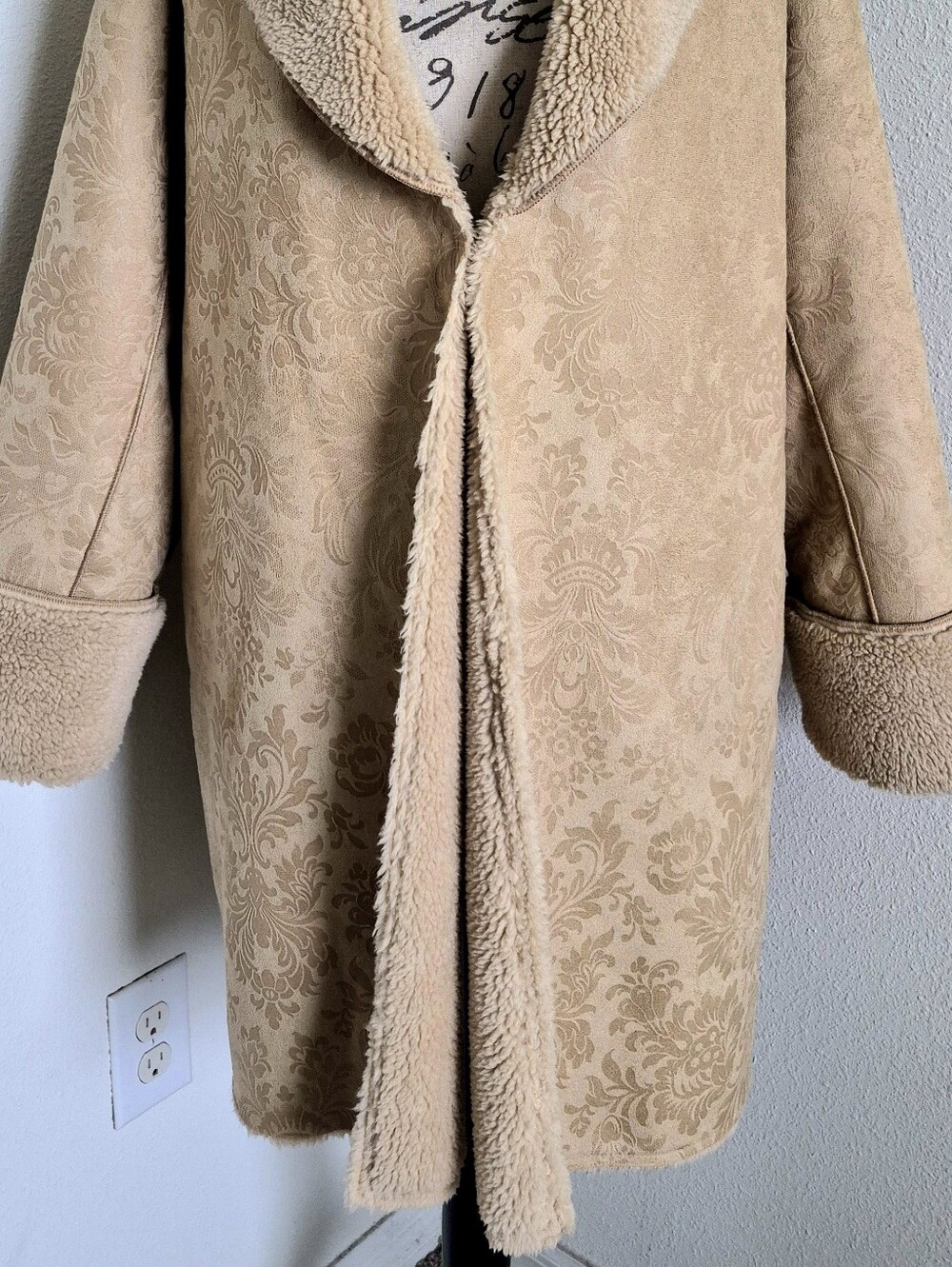 Soft Surroundings Misha Long Penny Lane Faux Suede Shearling Jacquard Coat 1X - Picture 5 of 16